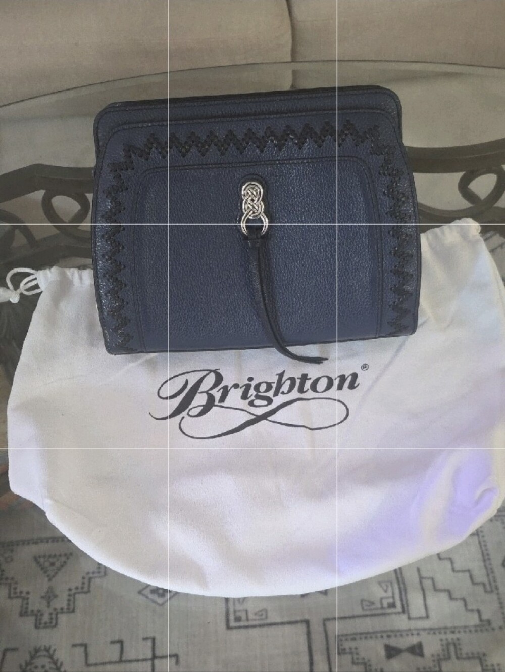 Brighton Navy Blue And Black Leather Crossbody with Knot Accent